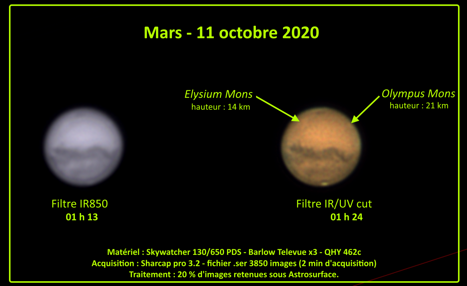 Mars 11 octobre 2020  - QHY462 + Televue x3  +130pds