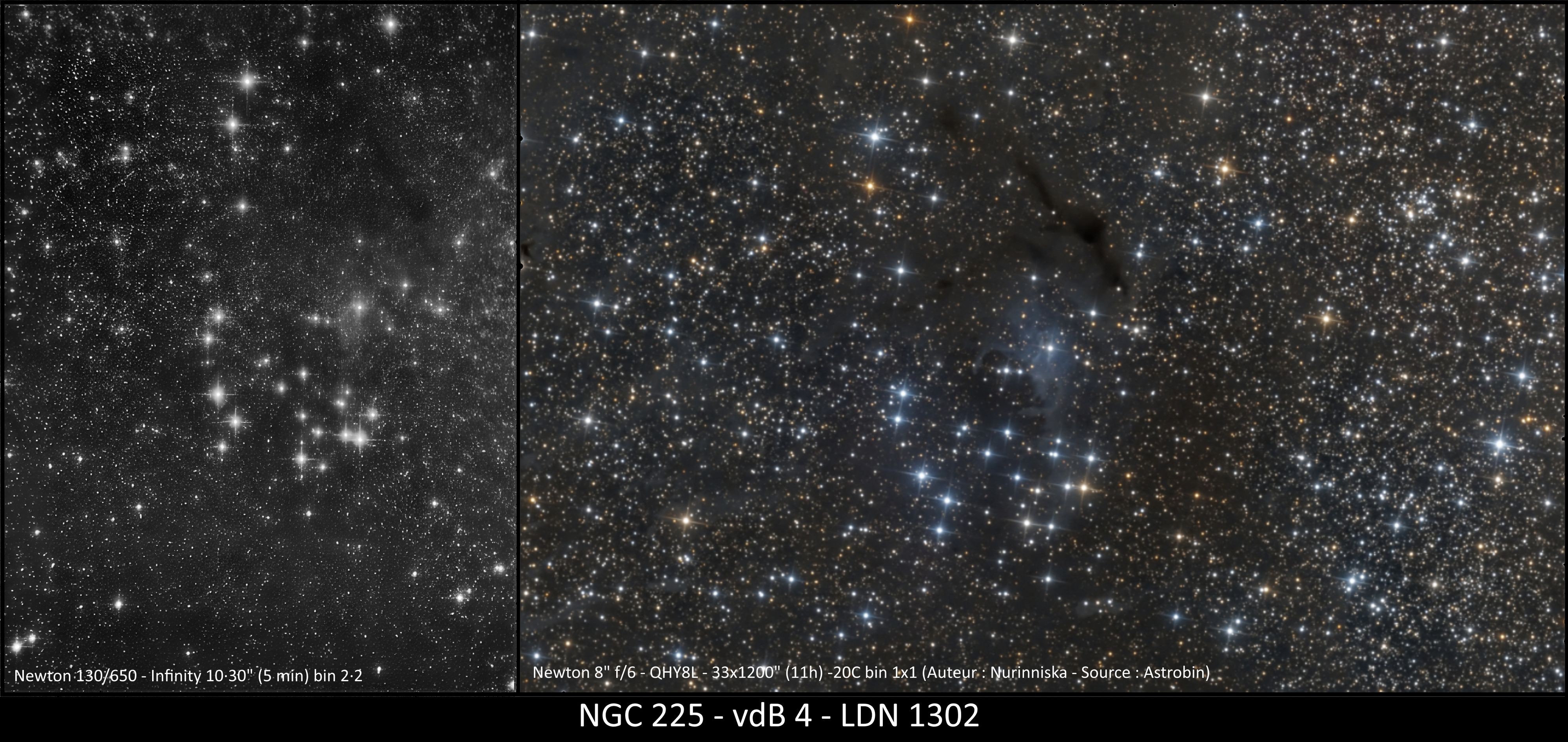 NGC 225 LDN 1302 comparaison