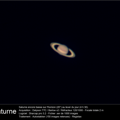 Saturne juin 2020 - T7C +Barlow x2 + Orion 120/1000